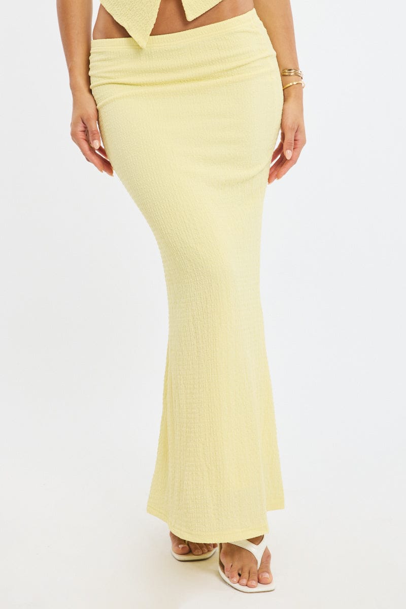 Yellow Maxi Skirt Elasticated Waist Textured Half Lined