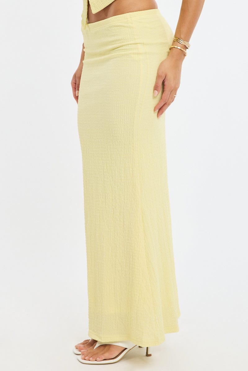 Yellow Maxi Skirt Elasticated Waist Textured Half Lined