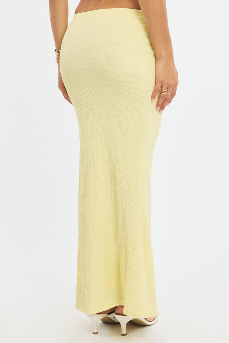 Yellow Maxi Skirt Elasticated Waist Textured Half Lined