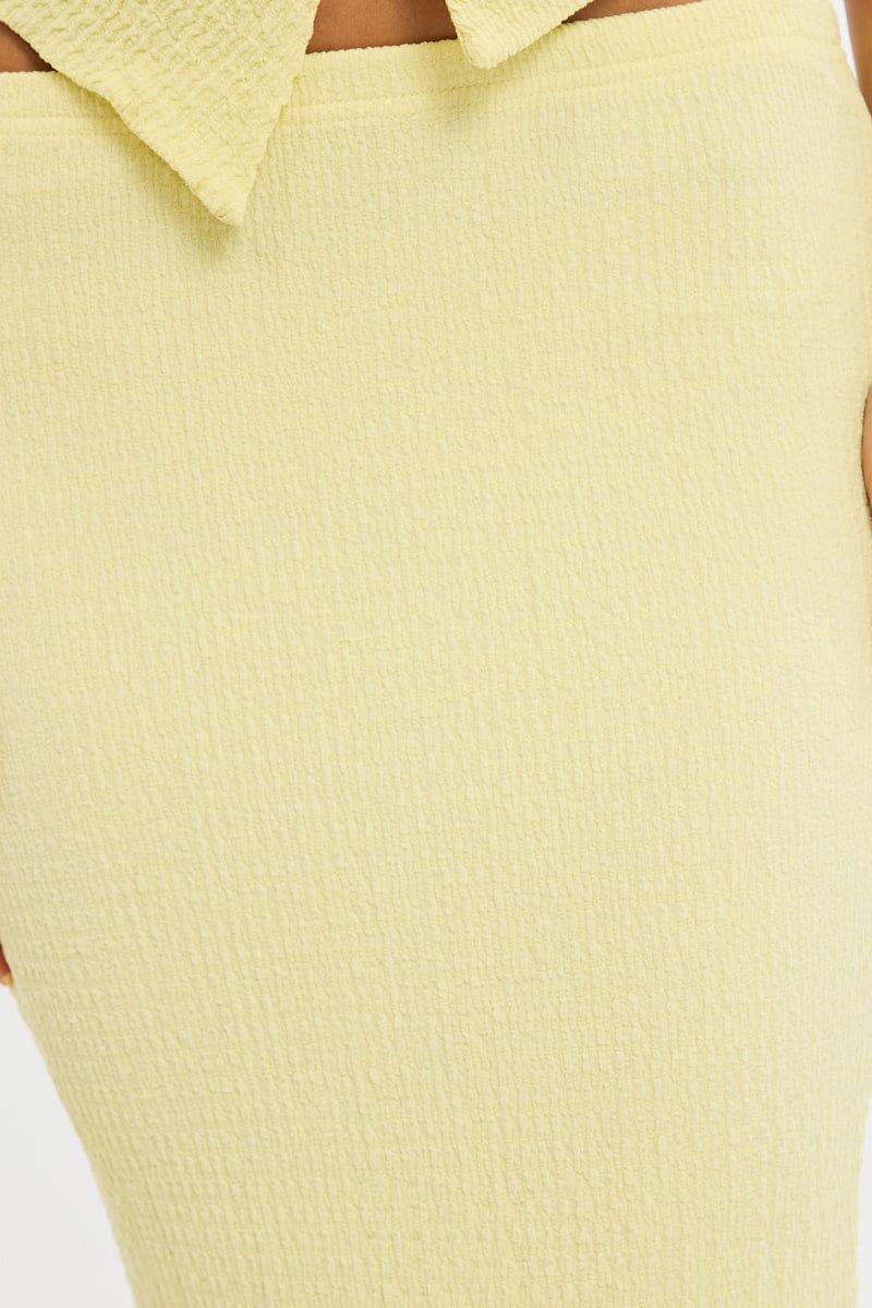 Yellow Maxi Skirt Elasticated Waist Textured Half Lined