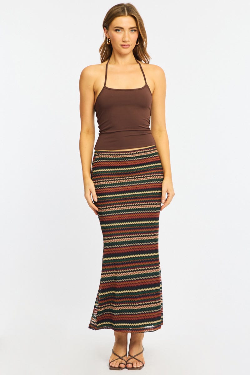 Multi Stripe Maxi Skirt Elasticated Waist Fit &