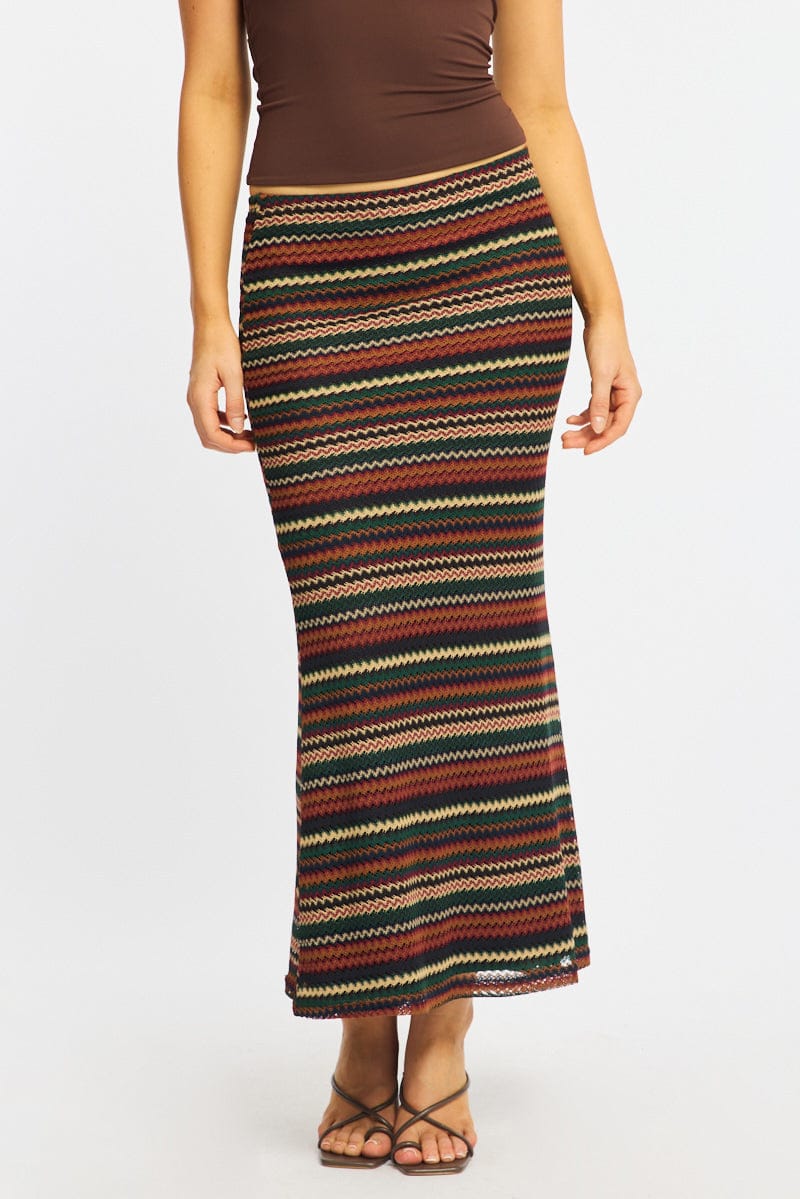 Multi Stripe Maxi Skirt Elasticated Waist Fit &