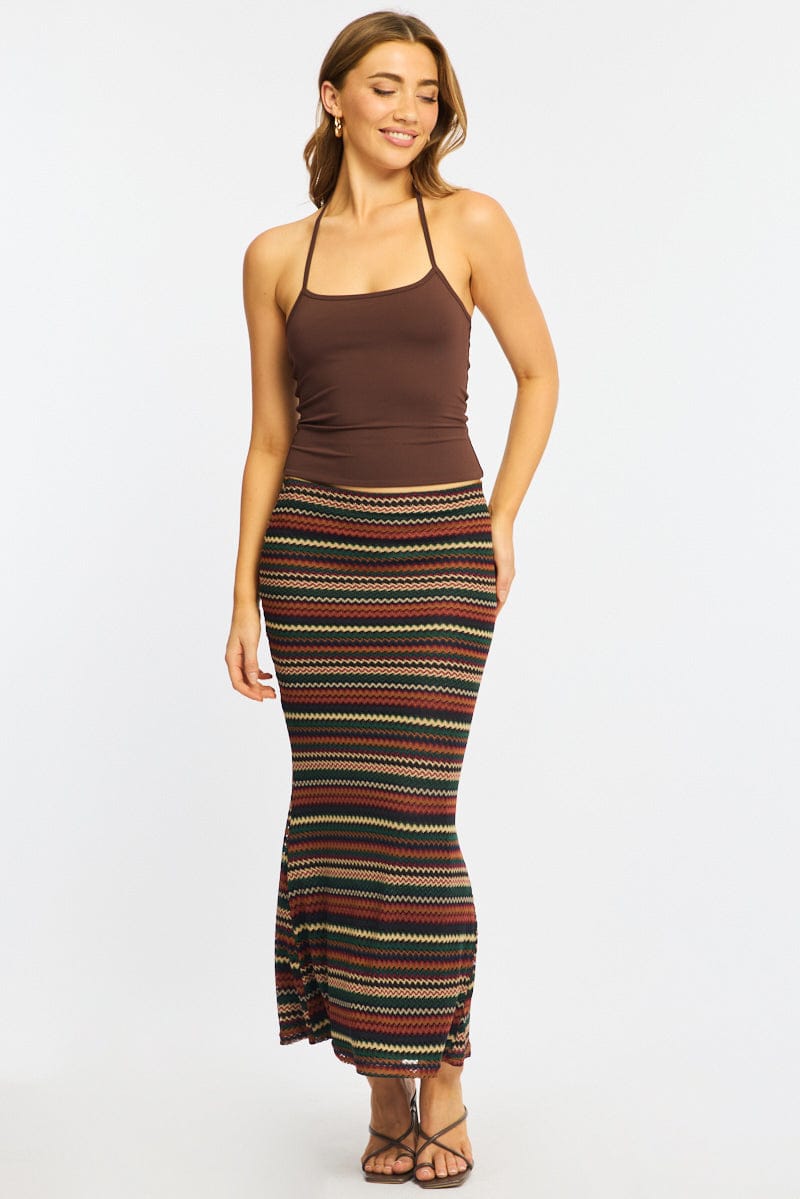 Multi Stripe Maxi Skirt Elasticated Waist Fit &