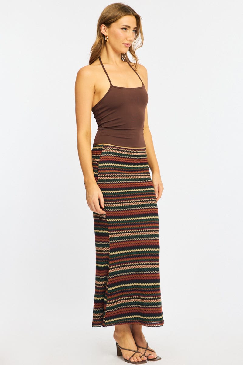 Multi Stripe Maxi Skirt Elasticated Waist Fit &