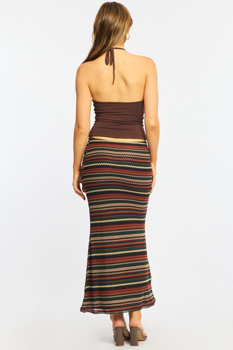 Multi Stripe Maxi Skirt Elasticated Waist Fit &