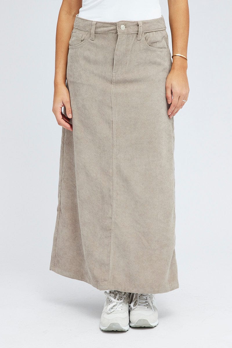 Grey Maxi Skirt High Rise A-Line Corduroy