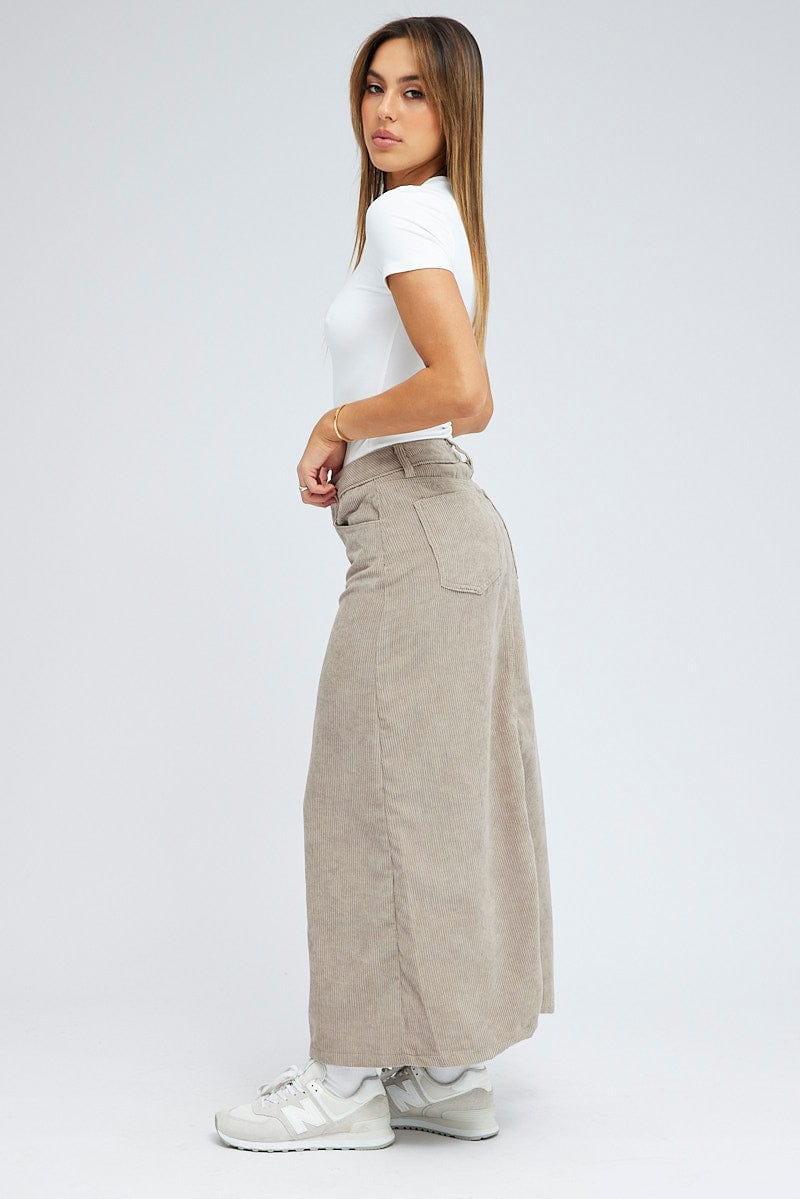 Grey Maxi Skirt High Rise A-Line Corduroy