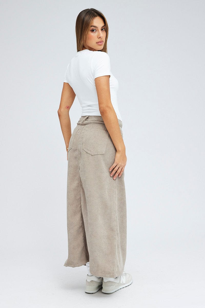 Grey Maxi Skirt High Rise A-Line Corduroy
