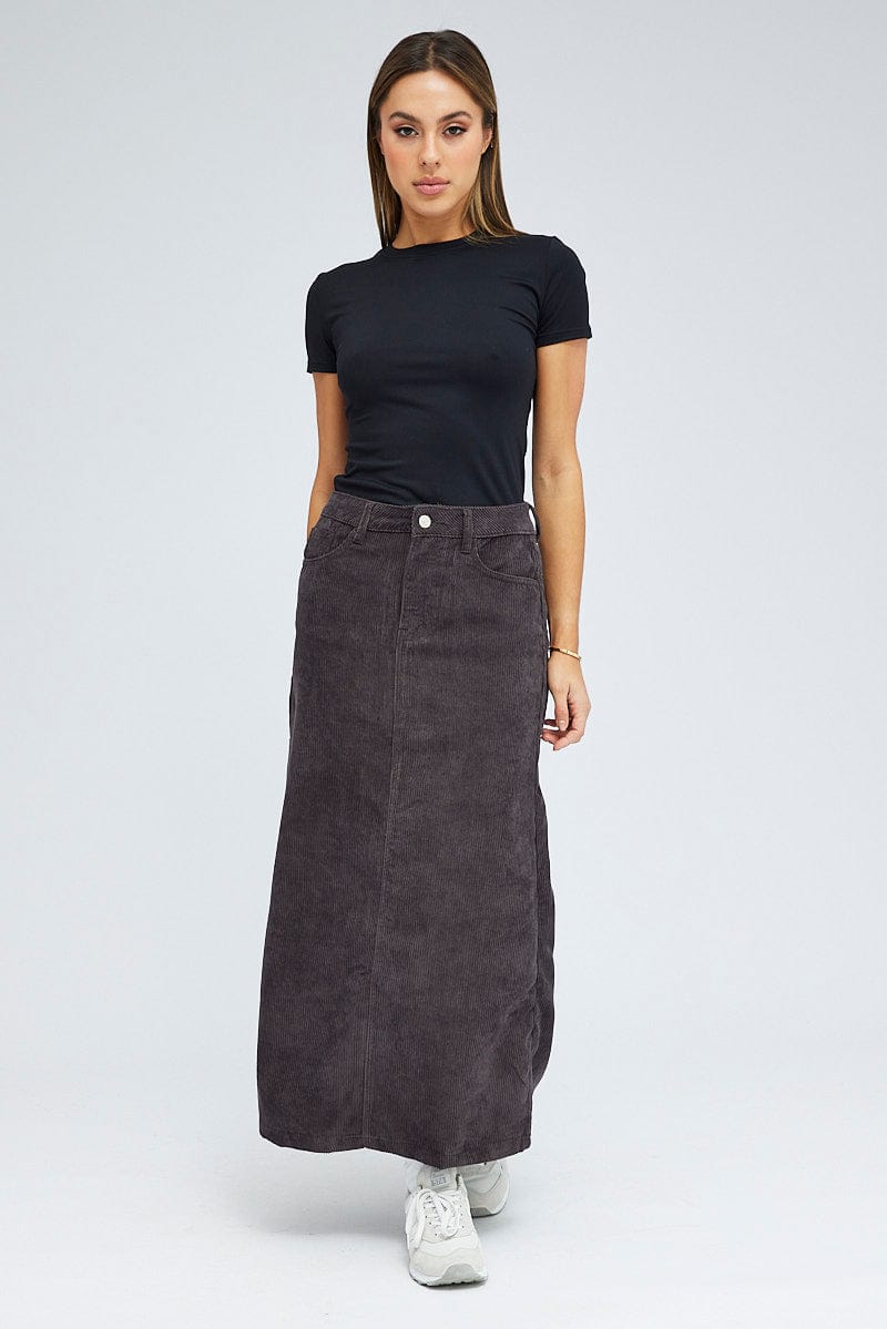 Black Maxi Skirt High Rise A-Line Corduroy