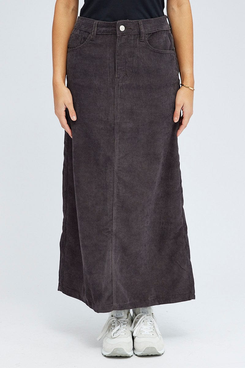 Black Maxi Skirt High Rise A-Line Corduroy
