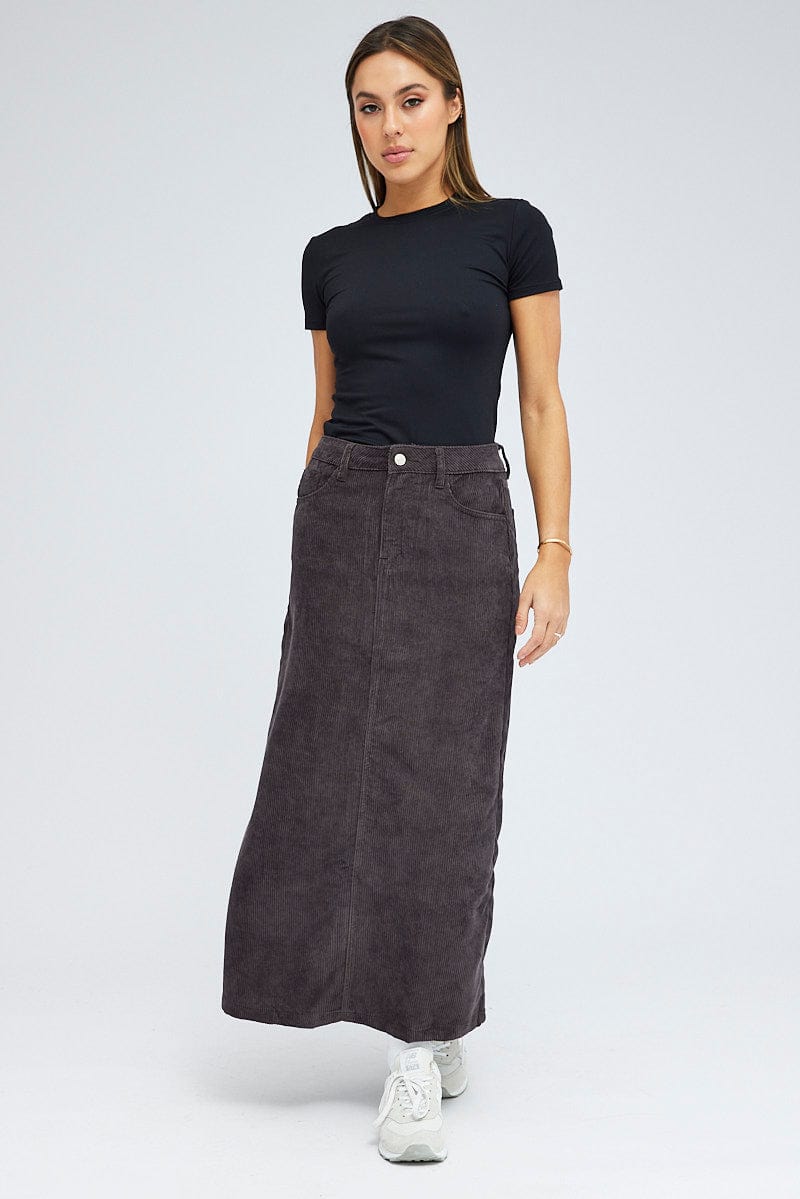 Black Maxi Skirt High Rise A-Line Corduroy