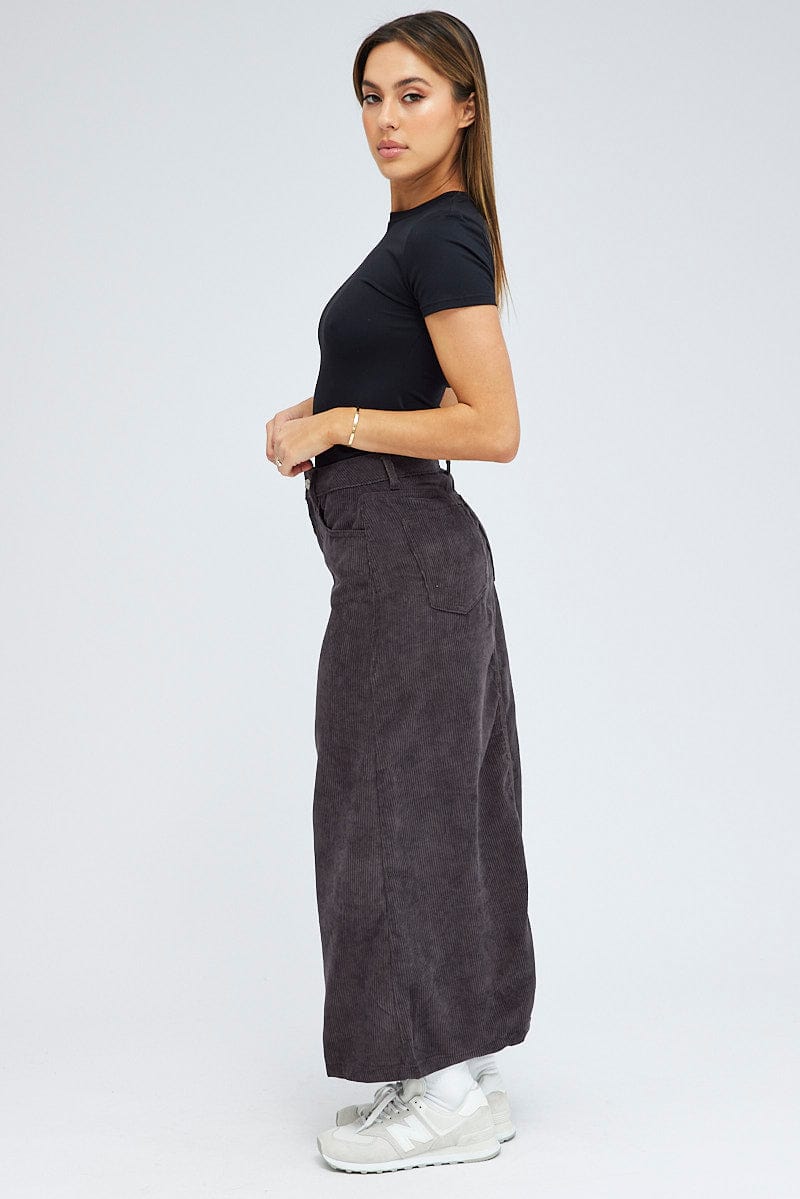 Black Maxi Skirt High Rise A-Line Corduroy