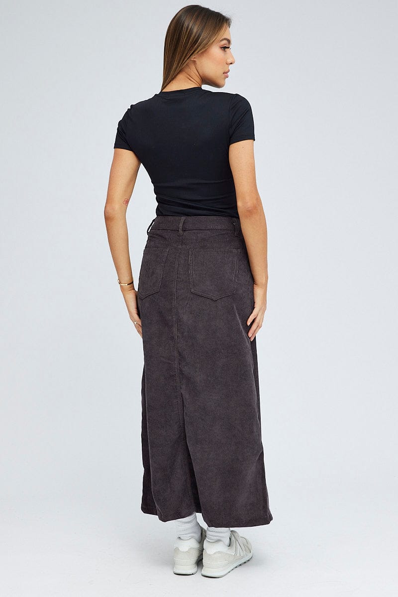 Black Maxi Skirt High Rise A-Line Corduroy