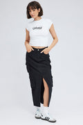Black Cargo Skirt Mid Rise Maxi Utility Pocket