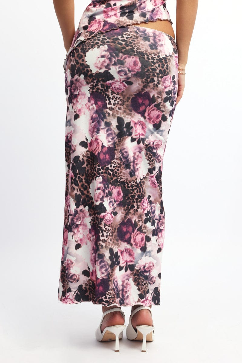 Brown Animal Print Leopard Skirt Elasticated Picot Trim