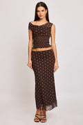 Brown Polka Dot Mesh Skirt Elasticated Picot Trim