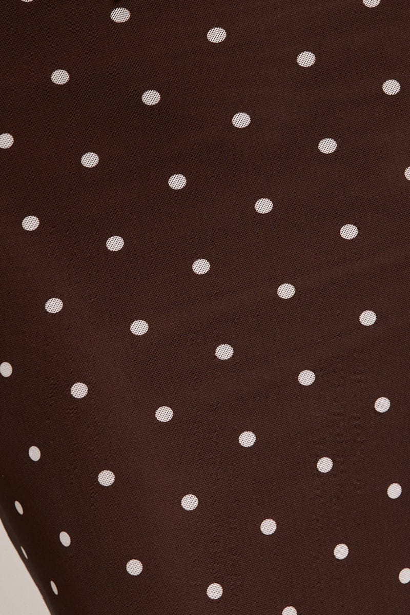 Brown Polka Dot Mesh Skirt Elasticated Picot Trim