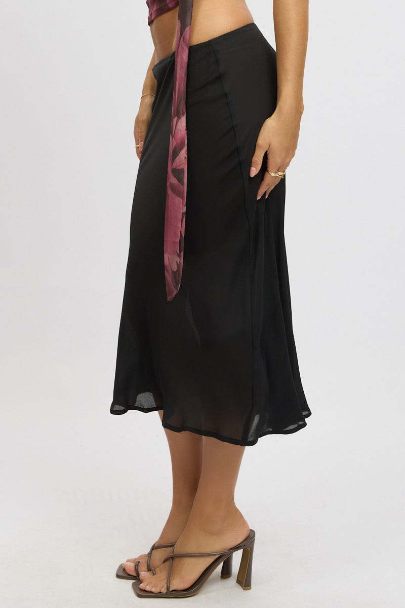 Black Slip Skirt High Rise Midi Picot Trim