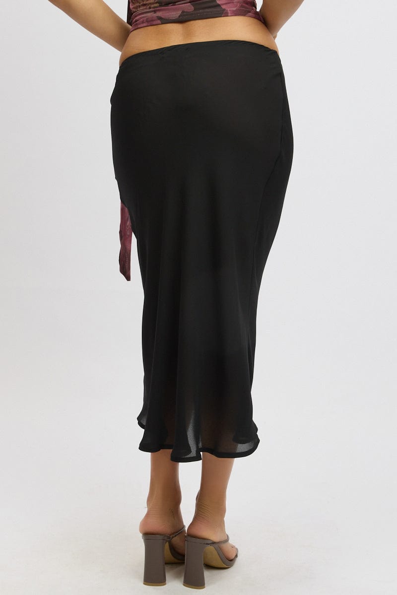 Black Slip Skirt High Rise Midi Picot Trim
