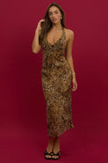 Brown Animal Print Slip Skirt High Rise Midi