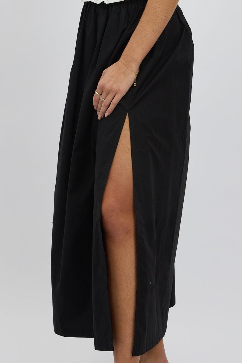 Black Maxi Skirt Shirred Waist Relaxed Fit