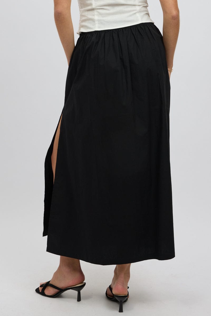 Black Maxi Skirt Shirred Waist Relaxed Fit