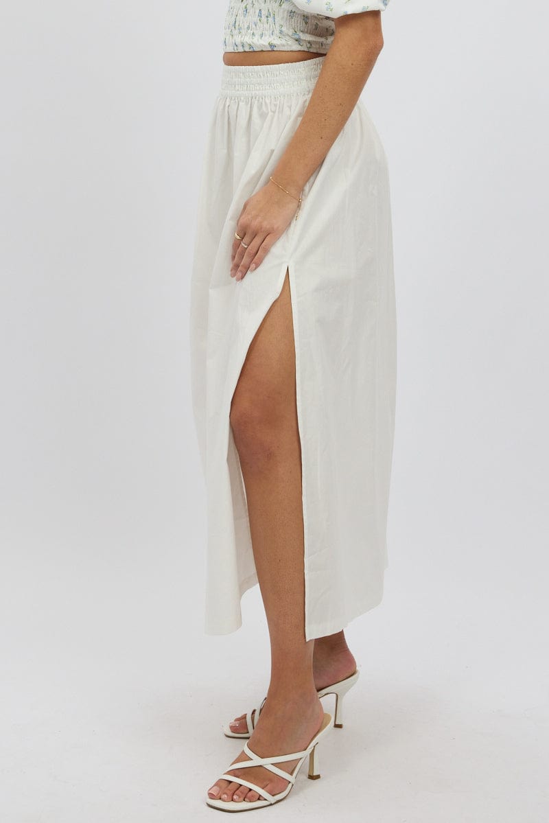 White Maxi Skirt Shirred Waist Relaxed Fit