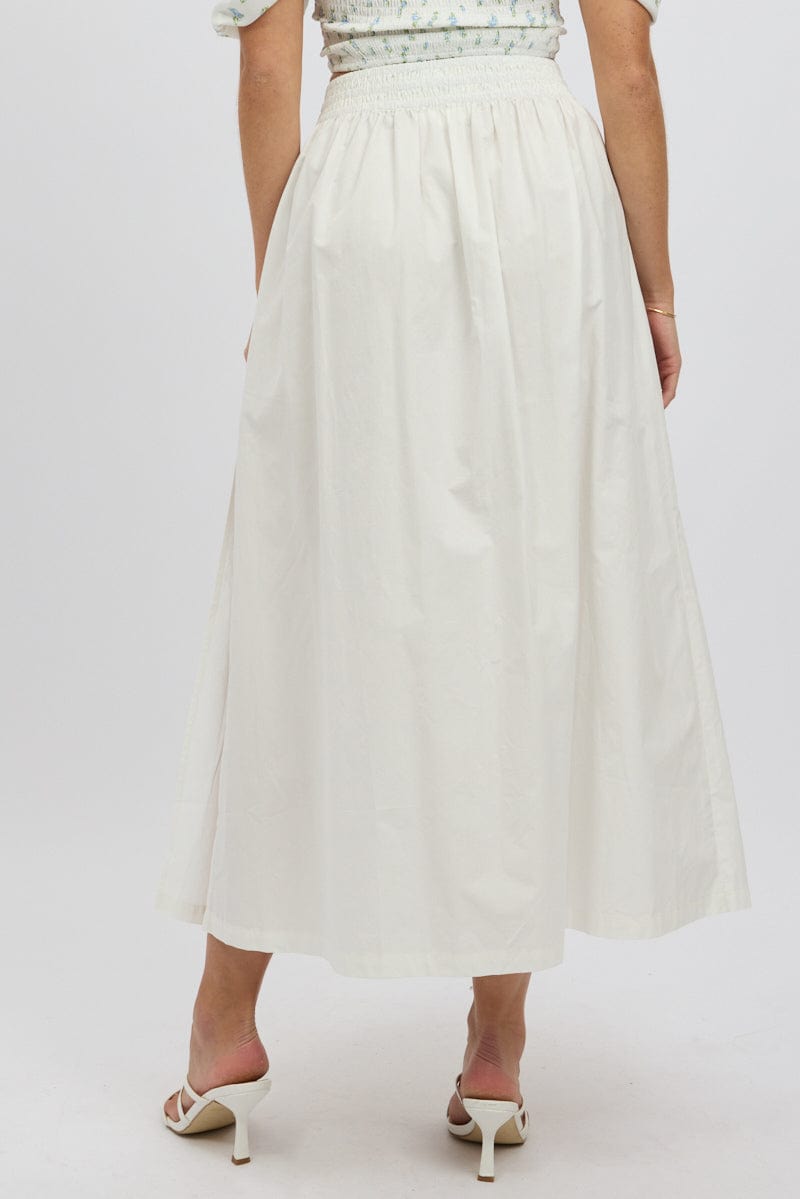 White Maxi Skirt Shirred Waist Relaxed Fit
