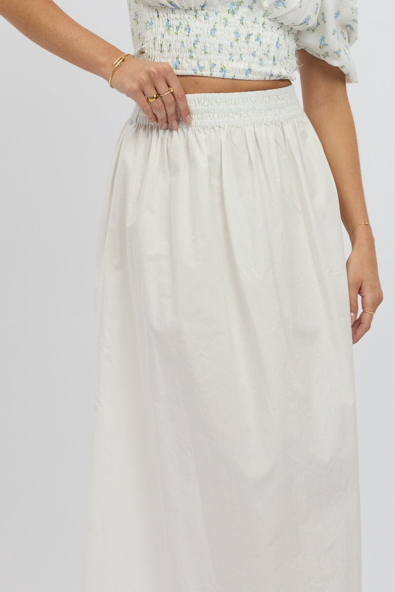 White Maxi Skirt Shirred Waist Relaxed Fit