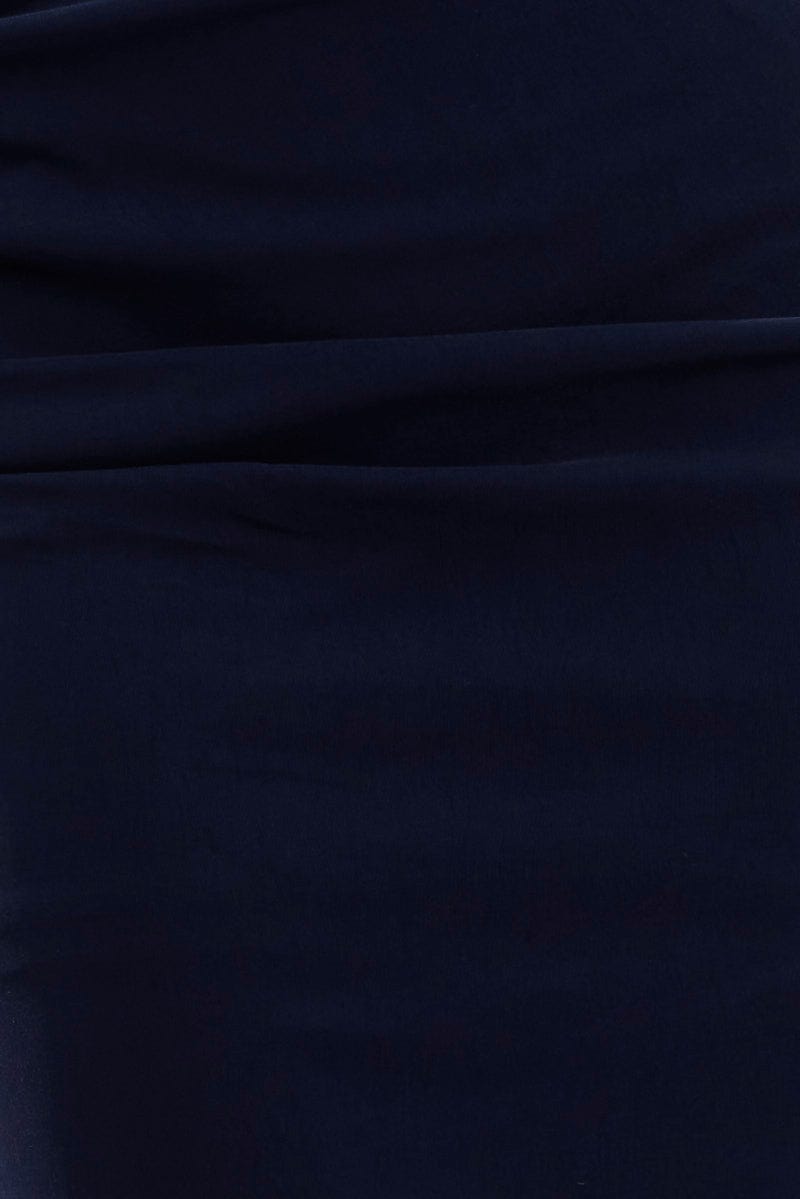 Blue Gathered Midi Skirt High Rise Bengaline Split