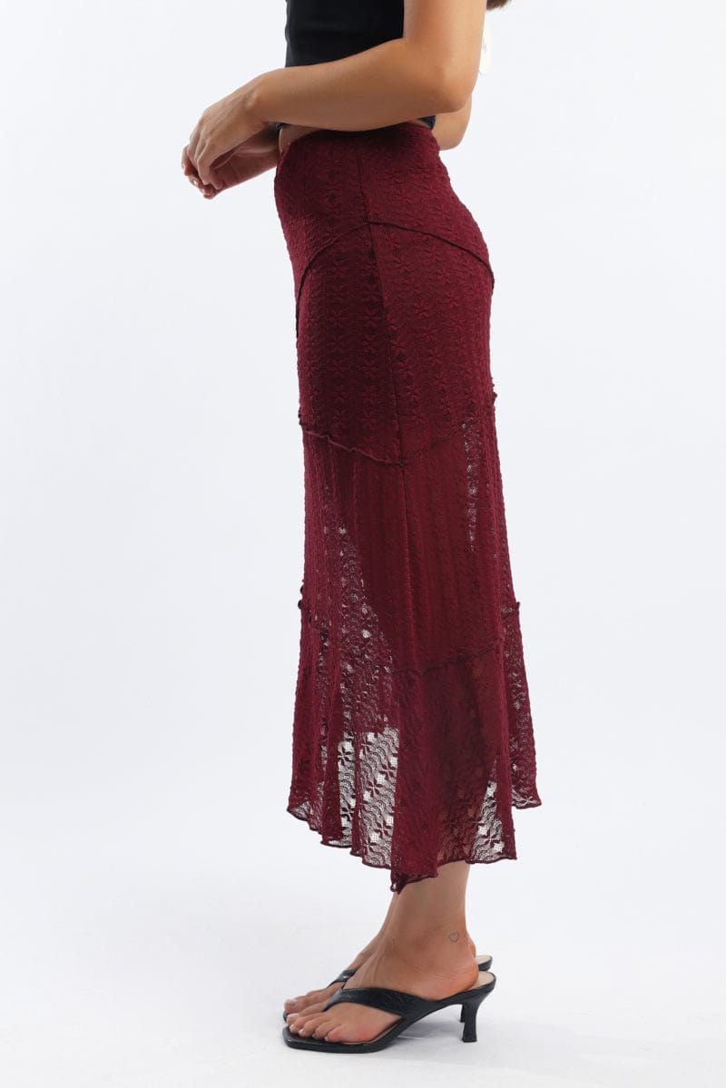 Red Lace Midi Skirt