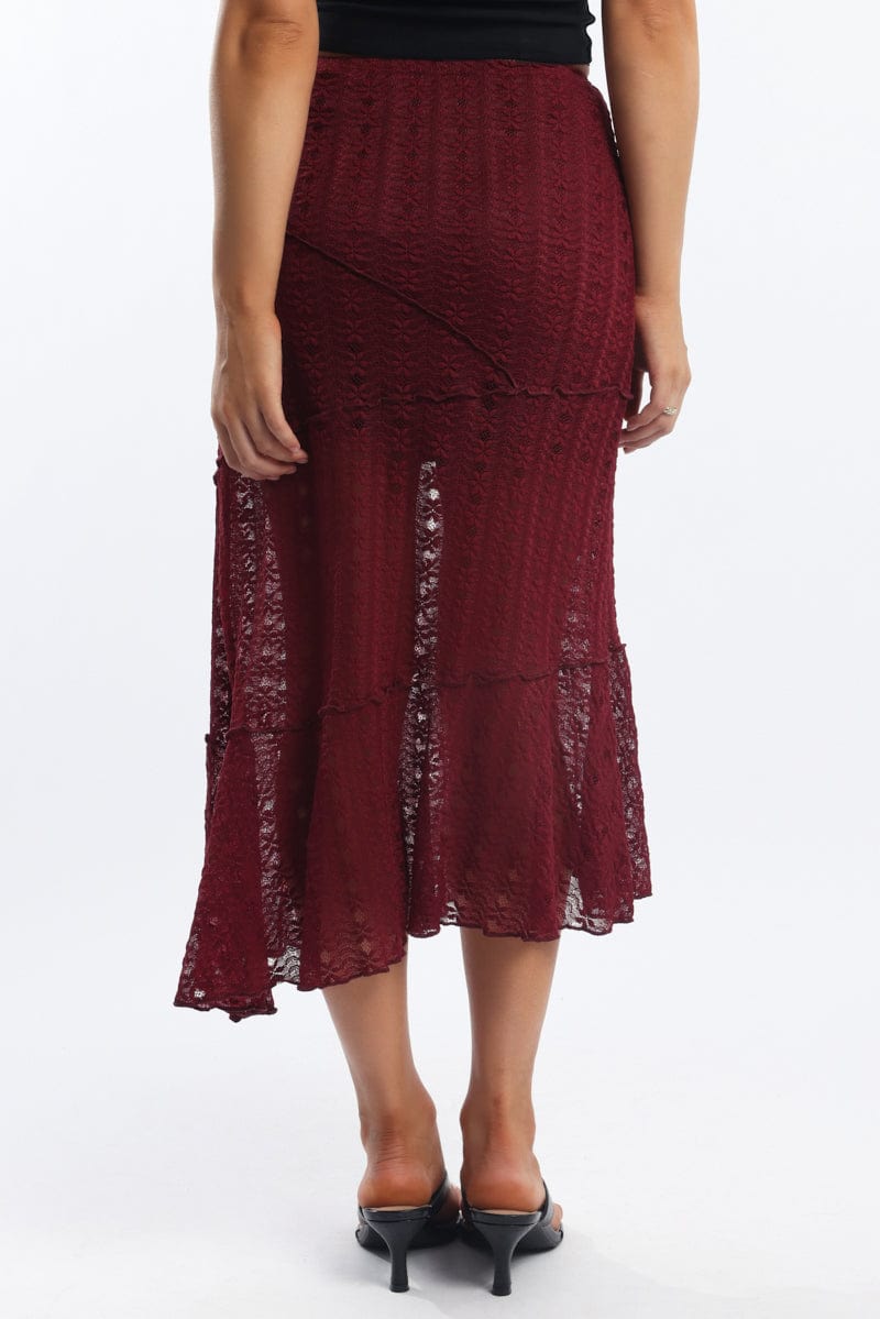 Red Lace Midi Skirt