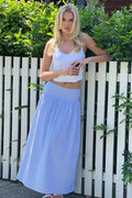 Blue Stripe Maxi Skirt Drop Waist Shirred Back
