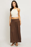 Brown Maxi Skirt Drop Waist Shirred Back