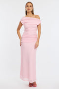 Pink Maxi Skirt Textured Gathered Waist Stretch Lined
