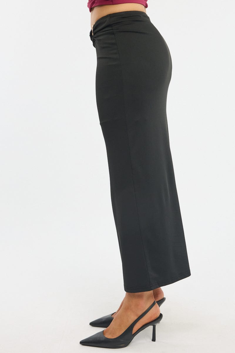 Black Hardware Buckle Maxi Skirt