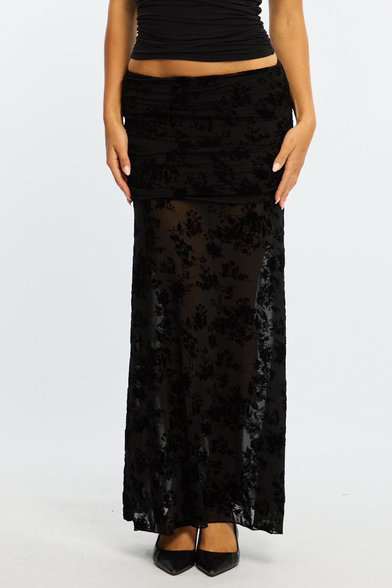 Black Maxi Skirt High Waisted Fit & Flare