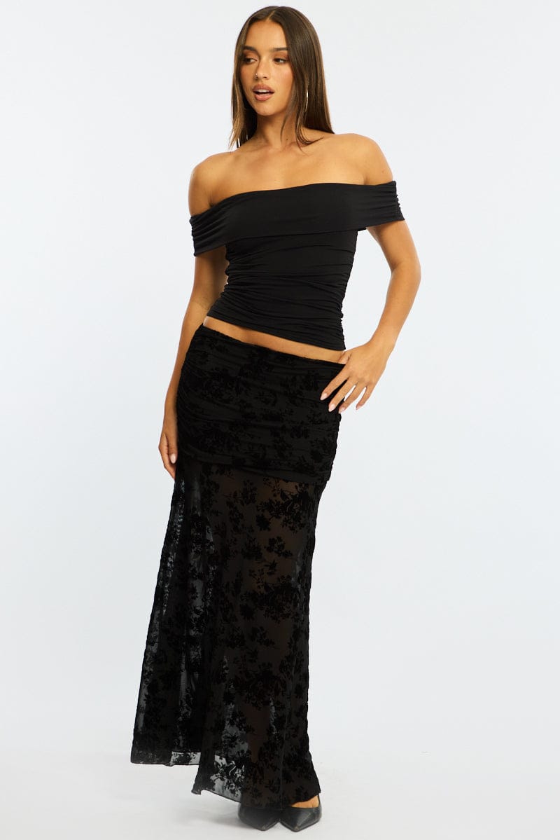 Black Maxi Skirt High Waisted Fit & Flare