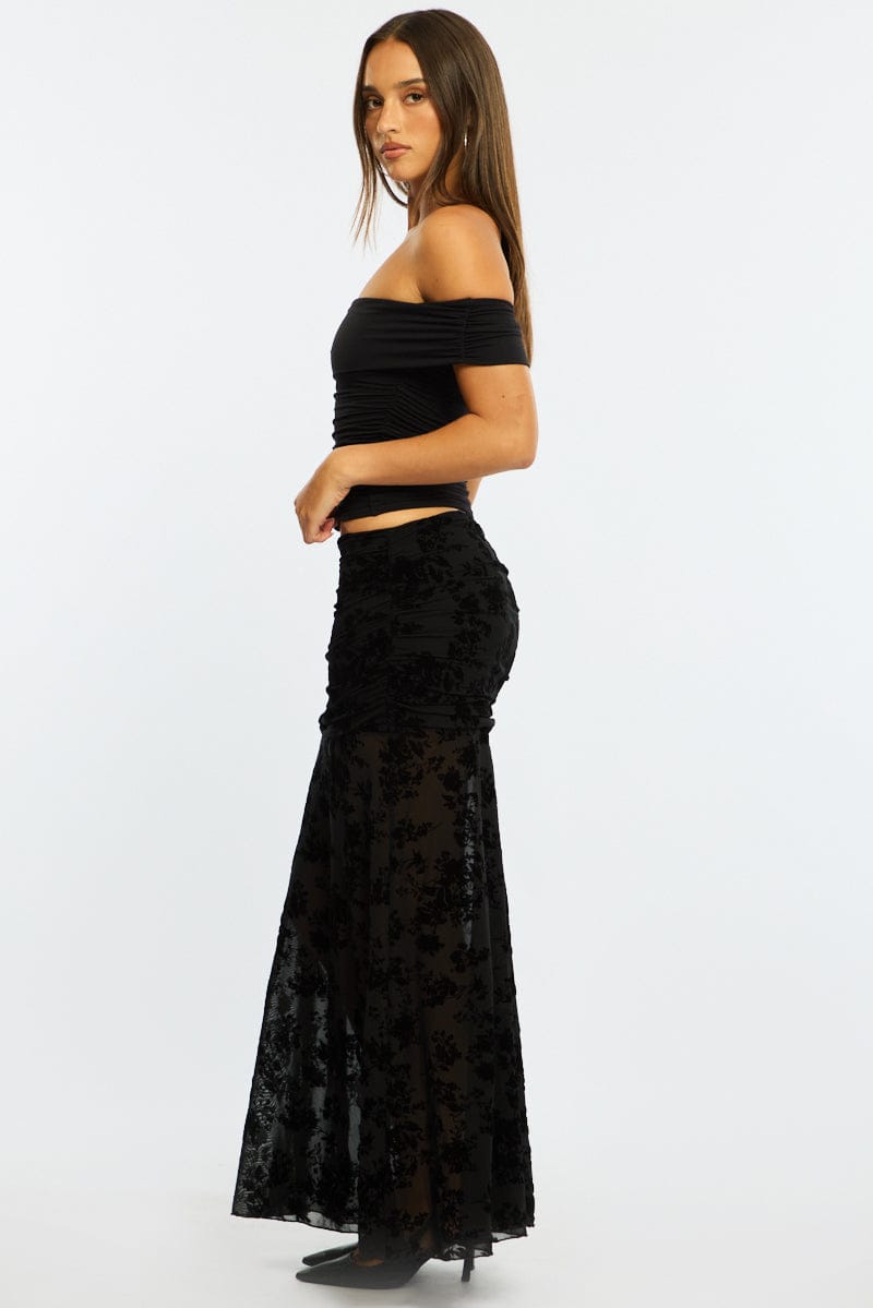 Black Maxi Skirt High Waisted Fit & Flare