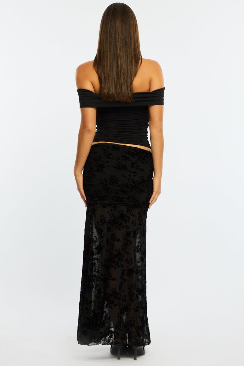Black Maxi Skirt High Waisted Fit & Flare