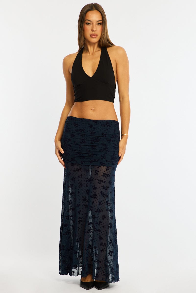 Blue Maxi Skirt High Waisted Fit & Flare