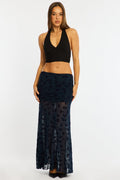 Blue Maxi Skirt High Waisted Fit & Flare