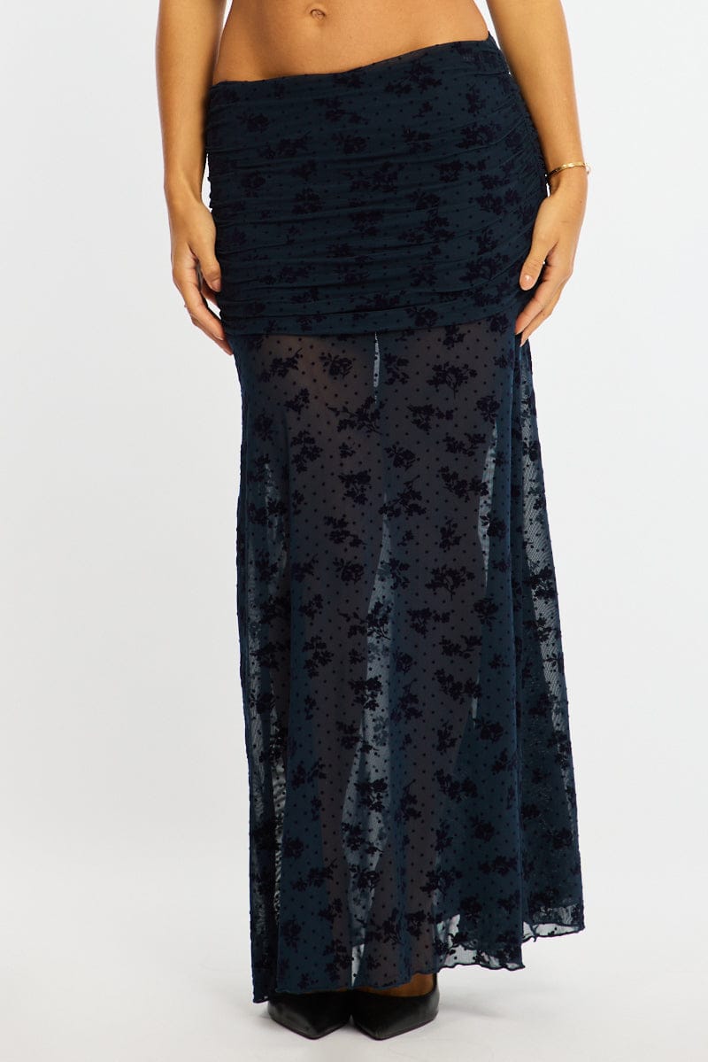 Blue Maxi Skirt High Waisted Fit & Flare