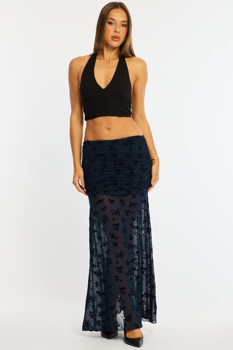 Blue Maxi Skirt High Waisted Fit & Flare