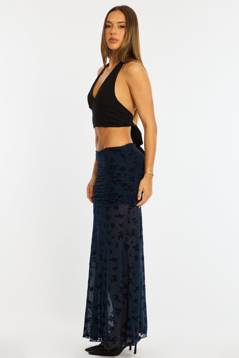 Blue Maxi Skirt High Waisted Fit & Flare