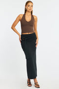 Black Hardware Maxi Skirt Mid Rise Side Split