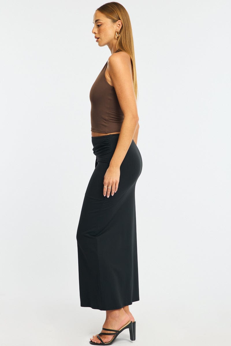 Black Hardware Maxi Skirt Mid Rise Side Split