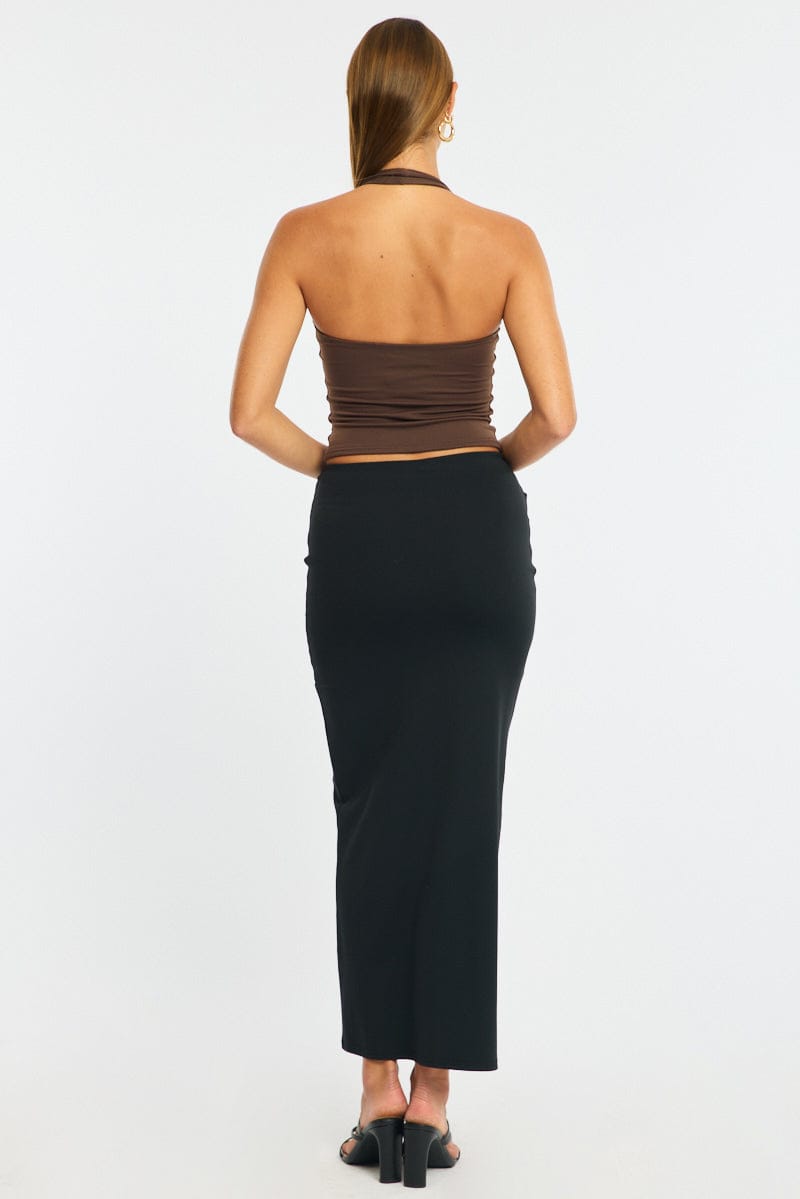 Black Hardware Maxi Skirt Mid Rise Side Split