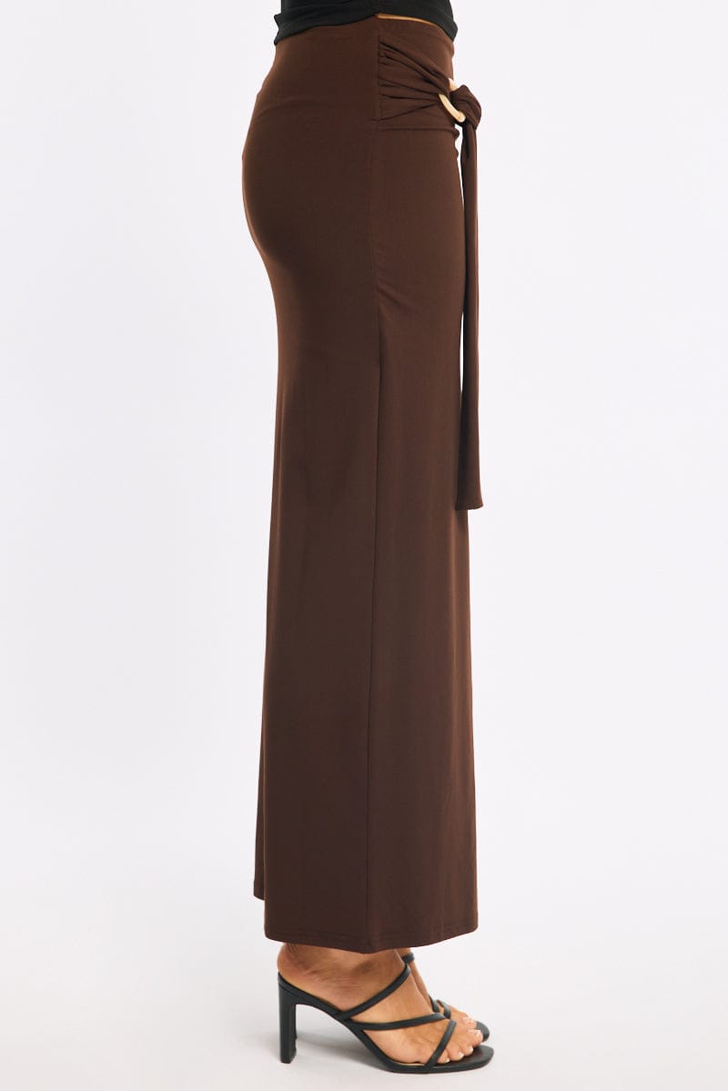 Brown Hardware Maxi Skirt Mid Rise Side Split