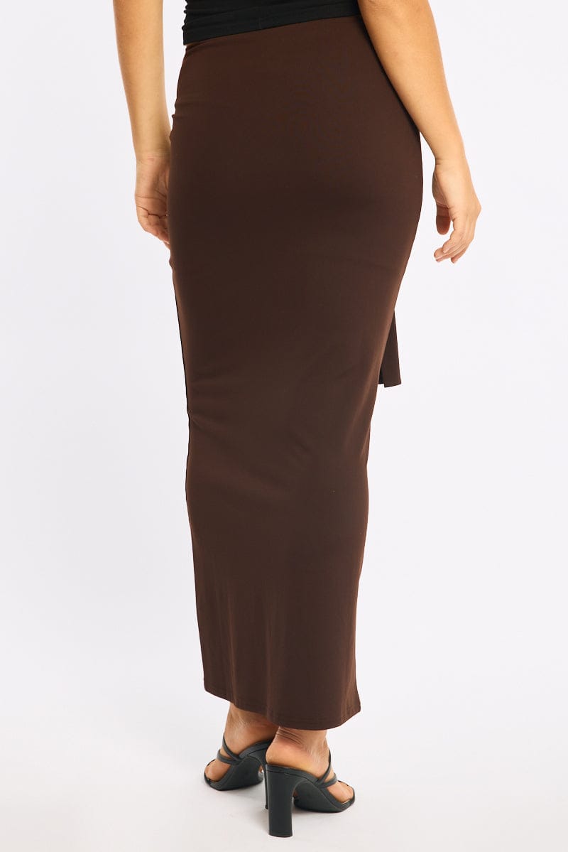 Brown Hardware Maxi Skirt Mid Rise Side Split